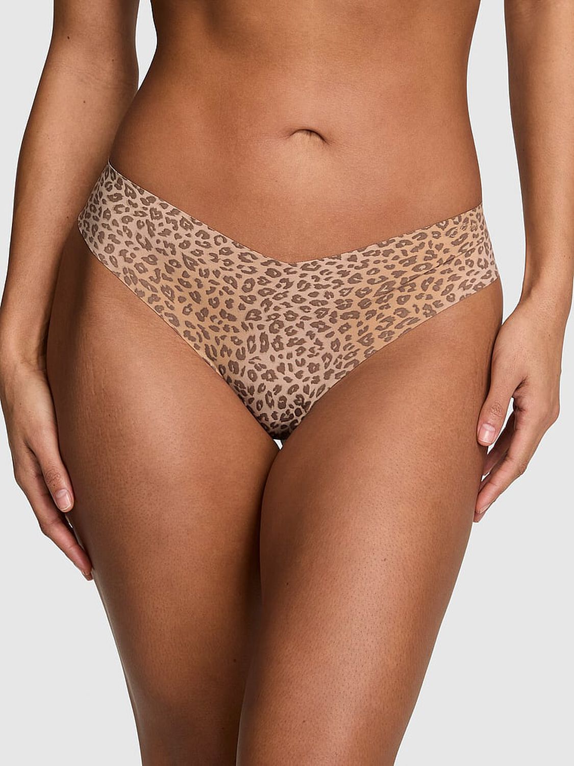 vs Pink No-Show Thong Panty Light Brown Leopard 1 of 3 