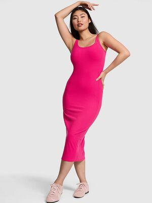 All-Day Soft Rib High-Neck Midi Dress