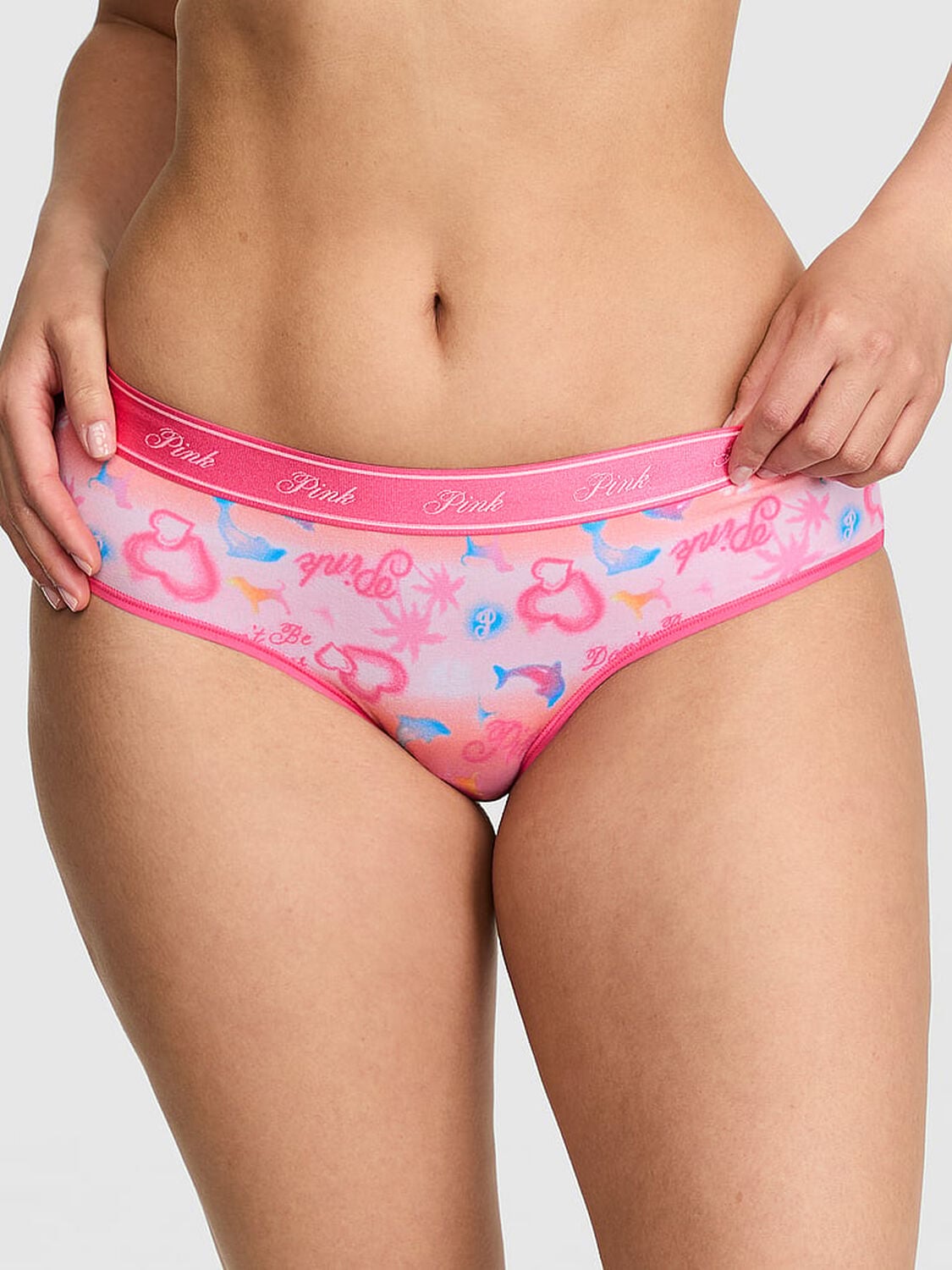 vs Pink Logo Cotton Hiphugger Panty Love Me Pink Airbrush Print 1 of 3 