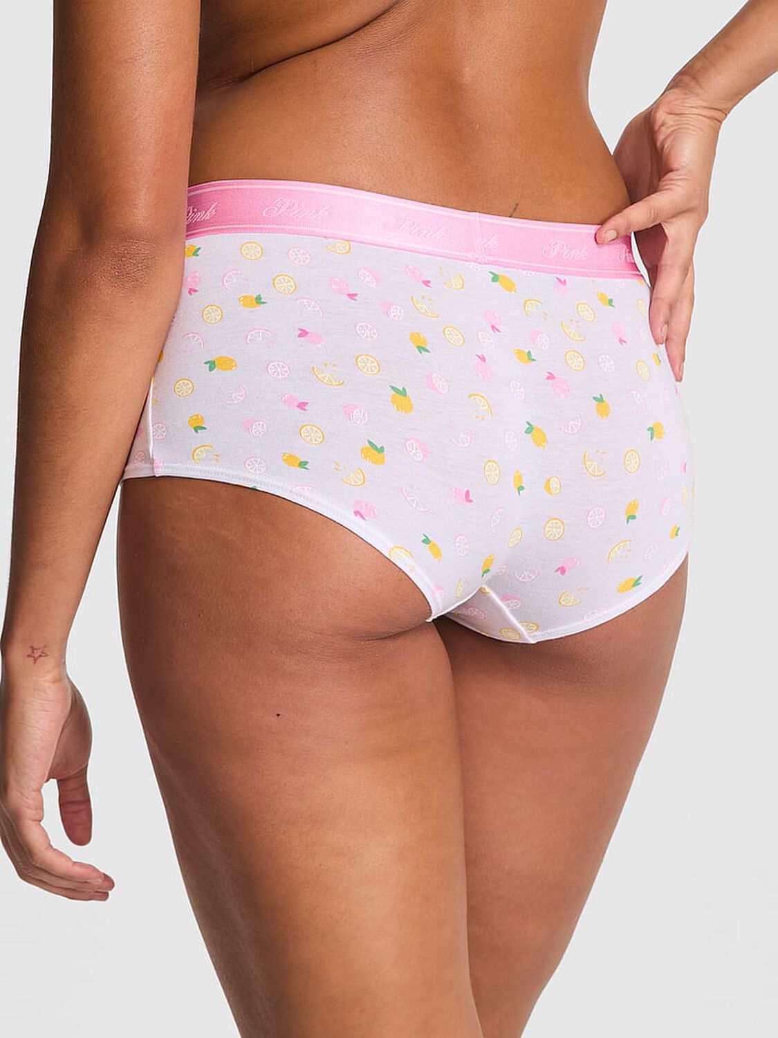 vs Pink Logo Cotton Shine Boyshort Panty White Lemon Print 2 of 4 