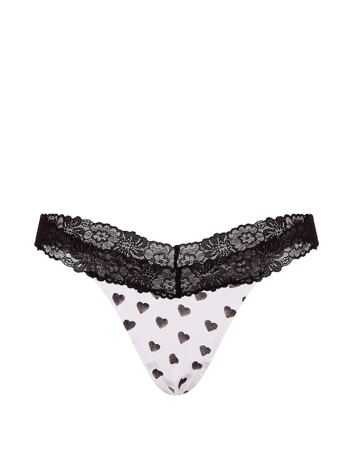 vs Pink Cotton Lace-Trim Thong Panty White Heart With Black Lace 3 of 3 