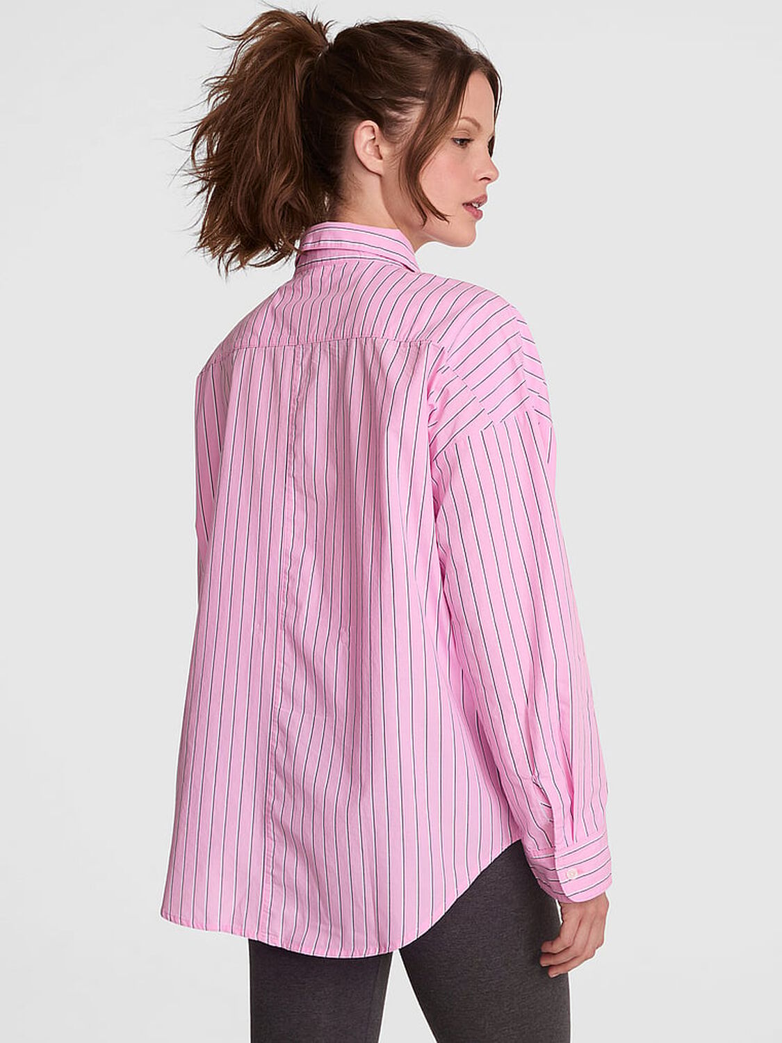 vs Pink Boyfriend Button-Down Sleepshirt Pink Stripe 2 of 4 