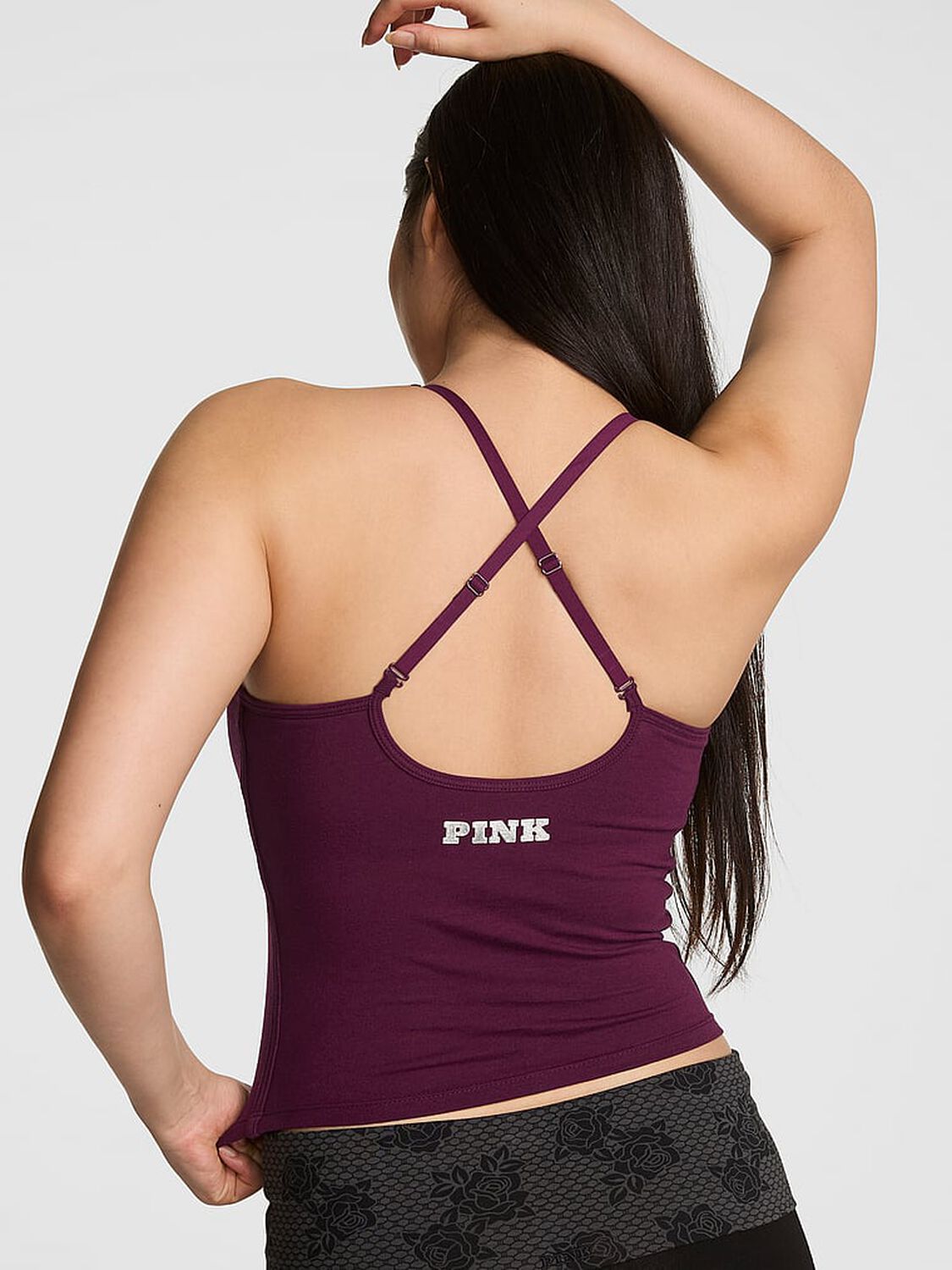 vs Pink All-Day Cotton Square-Neck Bra Tank Wild Rose Glitter 2 of 4 