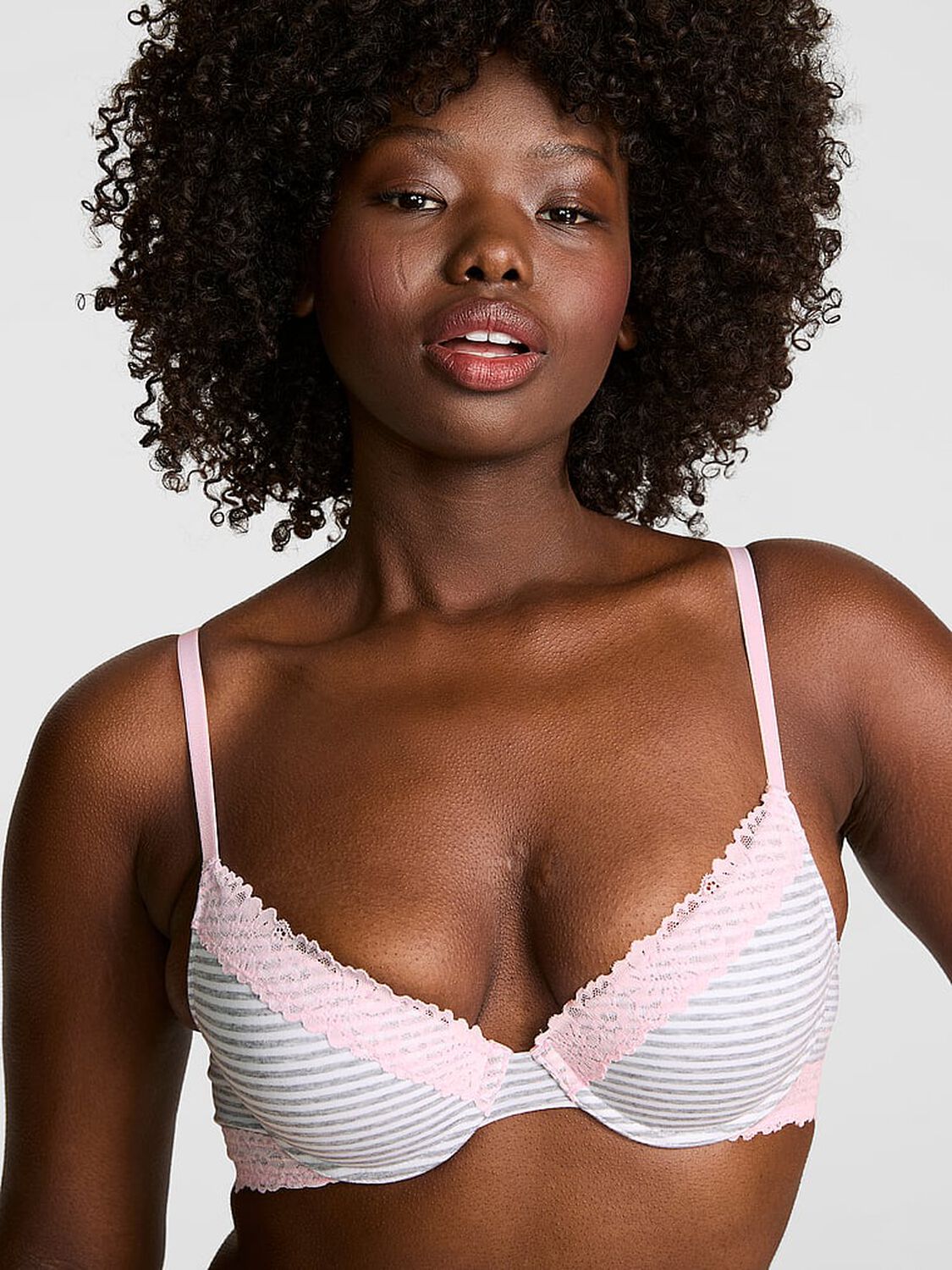vs Pink Wear Everywhere Wear Everywhere Push-Up Bra Meadium Heather Grey Stripe 1 of 3 