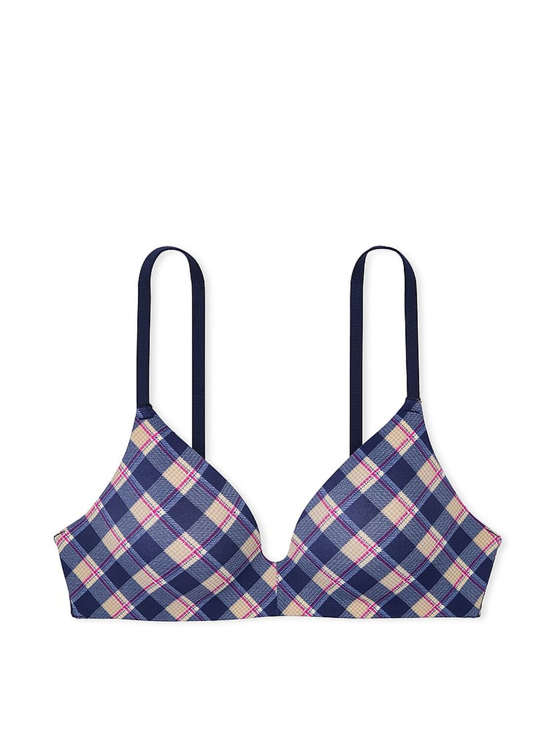 vs Pink Wear Everywhere Wear Everywhere Lightly Lined Wireless Bra Navy Plaid Print 3 of 3 