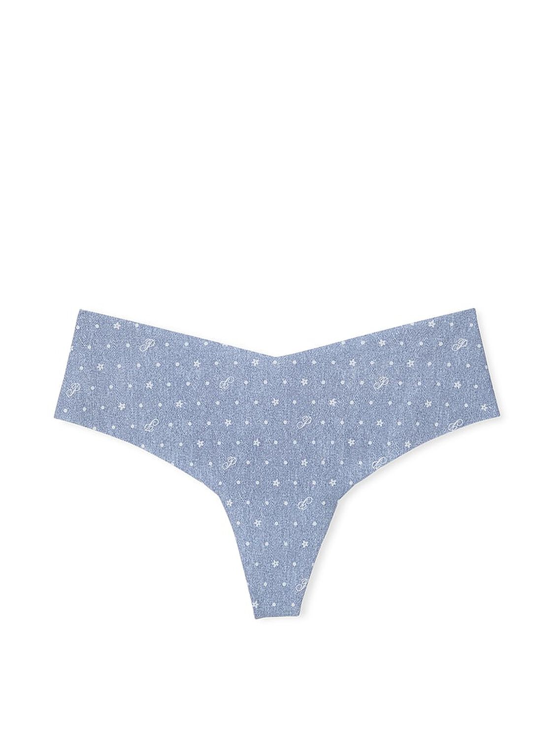 vs Pink No-Show Thong Panty Blue Dancer P Script Dot Print 3 of 5 