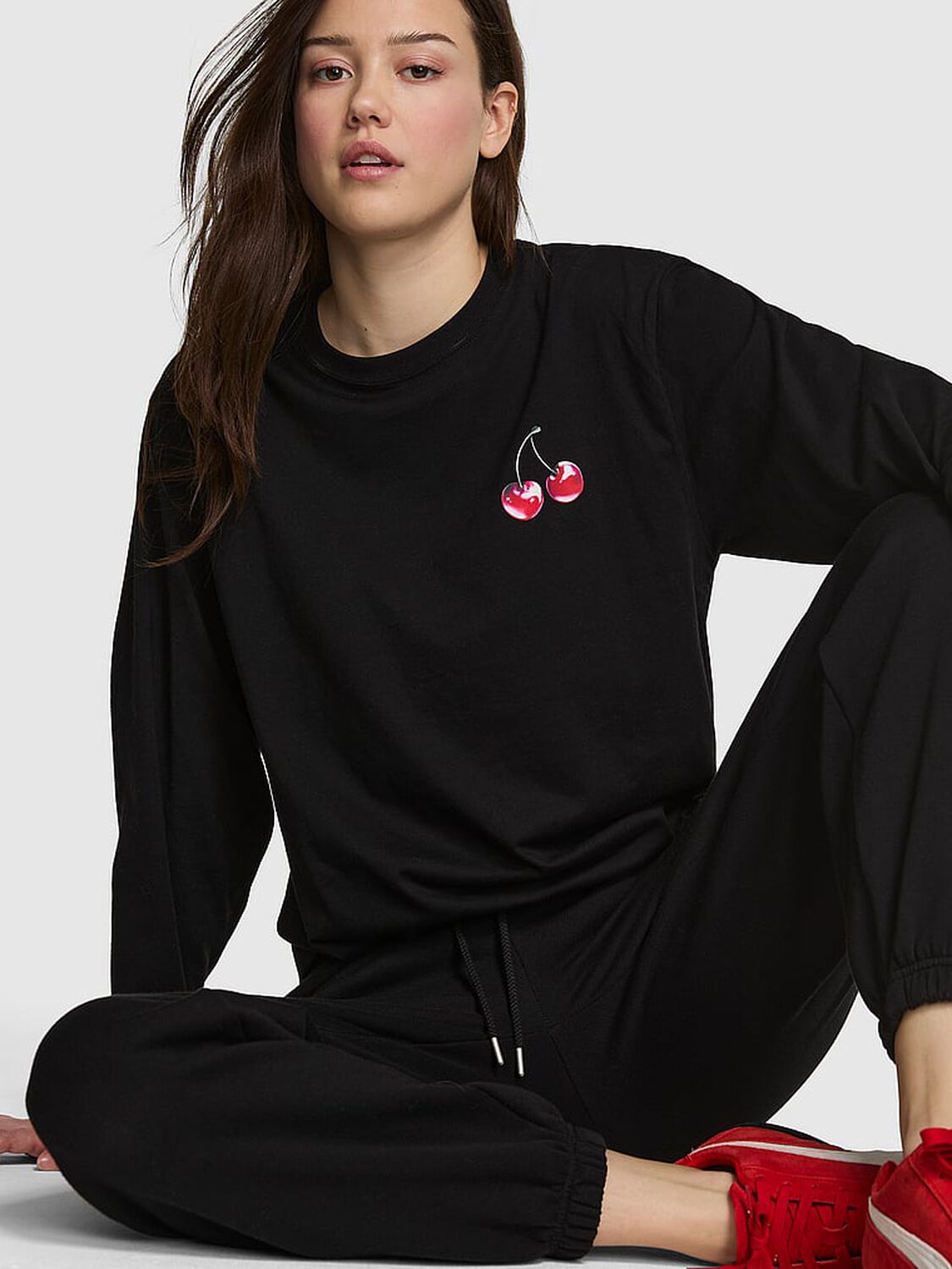 vs Pink Campus Cotton Long-Sleeve Tee Pure Black Vday 1 of 4 