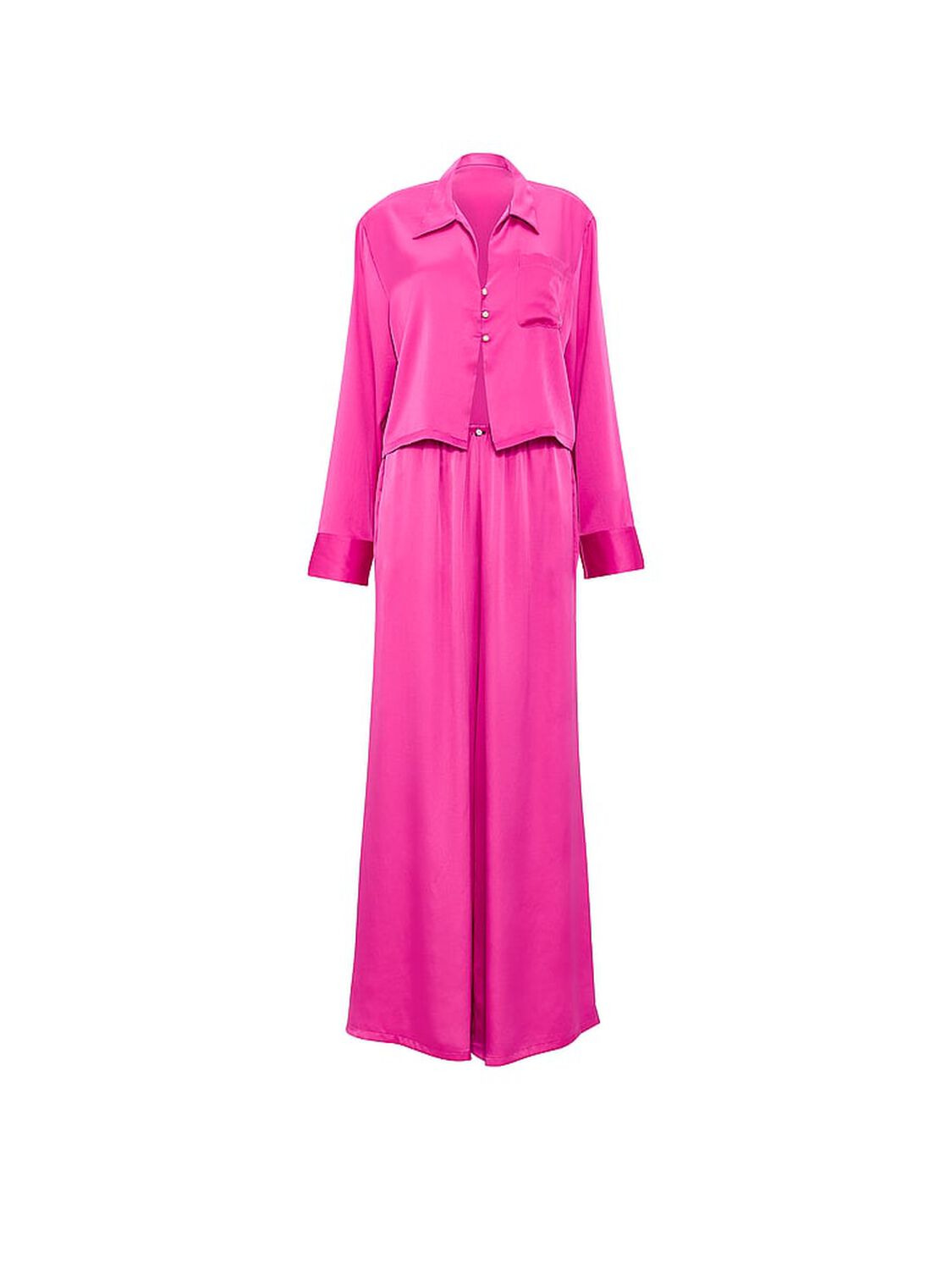 vs Pink GRWPINK&trade; Satin Flyaway Long-Sleeve & Pants Pajama Set Pink Fire 3 of 3 