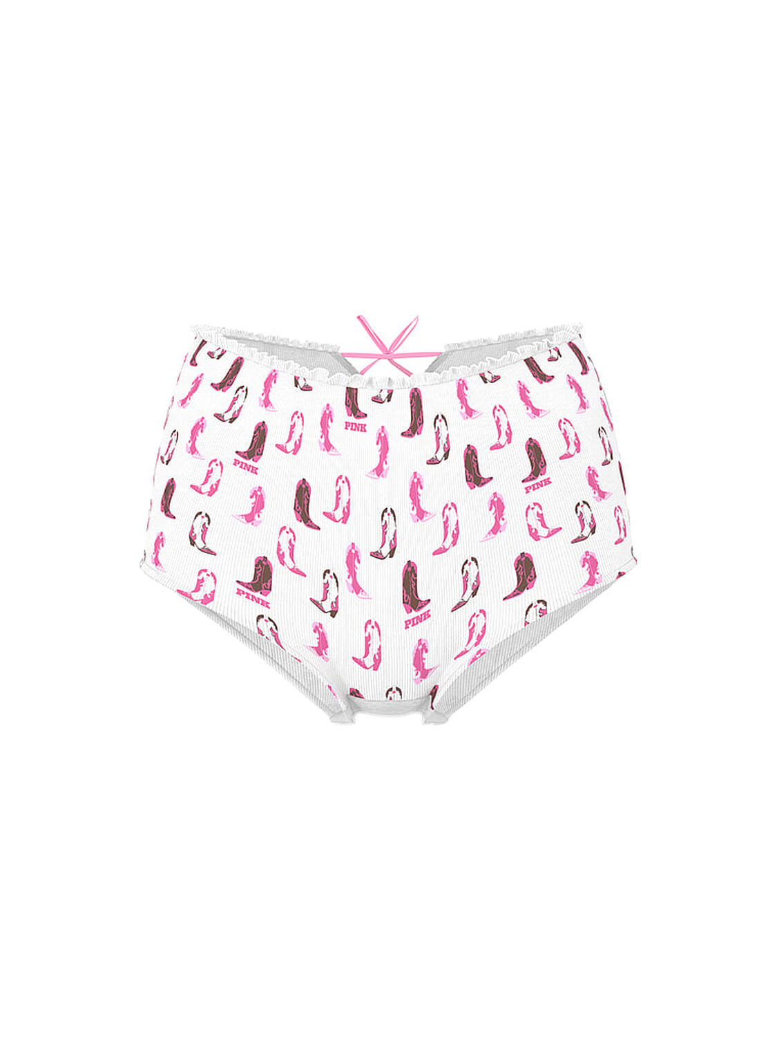 vs Pink Cotton Back-Tie Boyshort Panty White Cowboy Boot Print Side Tie 1 of 3 