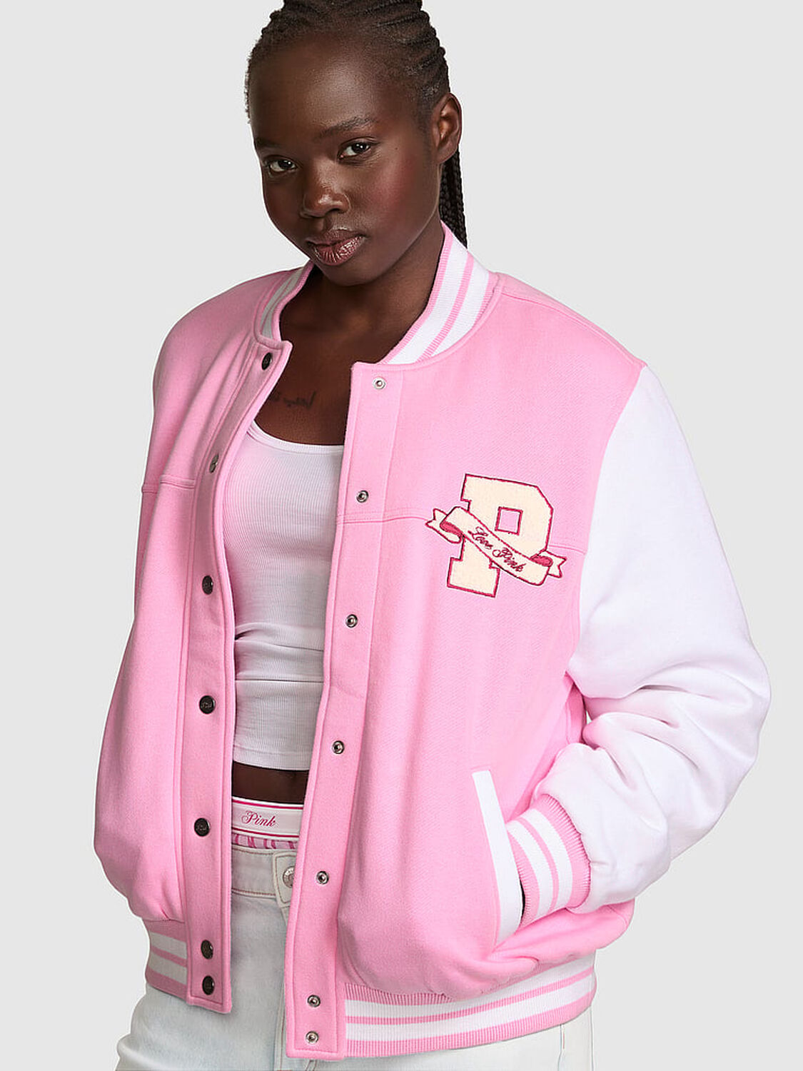 vs Pink Varsity Bomber Jacket Pink Lollipop 1 of 4 