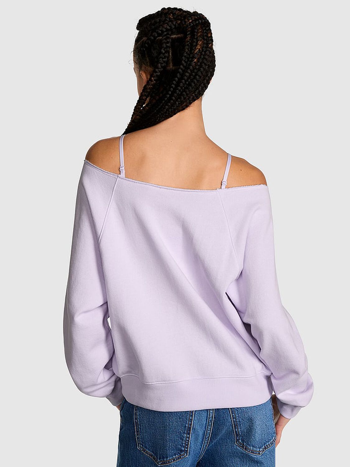vs Pink Ivy Fleece Off-The-Shoulder Sweatshirt Purple Whisper 2 of 3 
