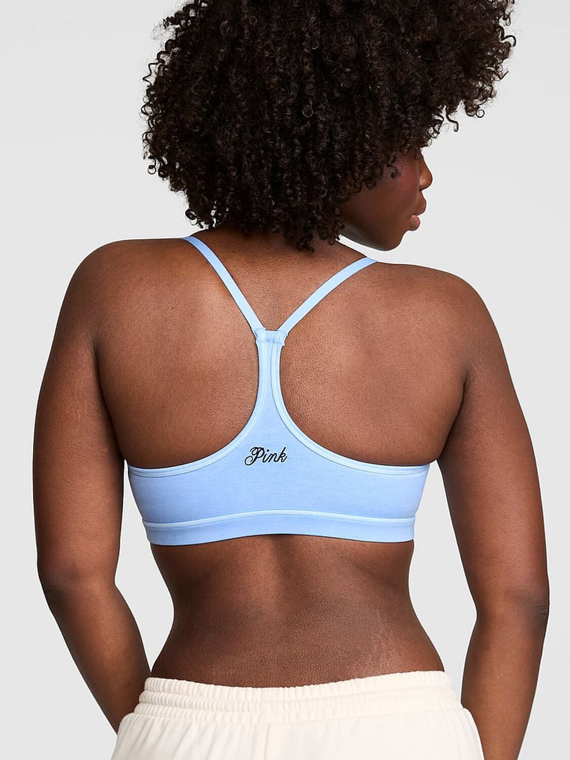 vs Pink All-Day Cotton&trade; Low-Scoop Racerback Bra Blue Dancer Wash 2 of 3 