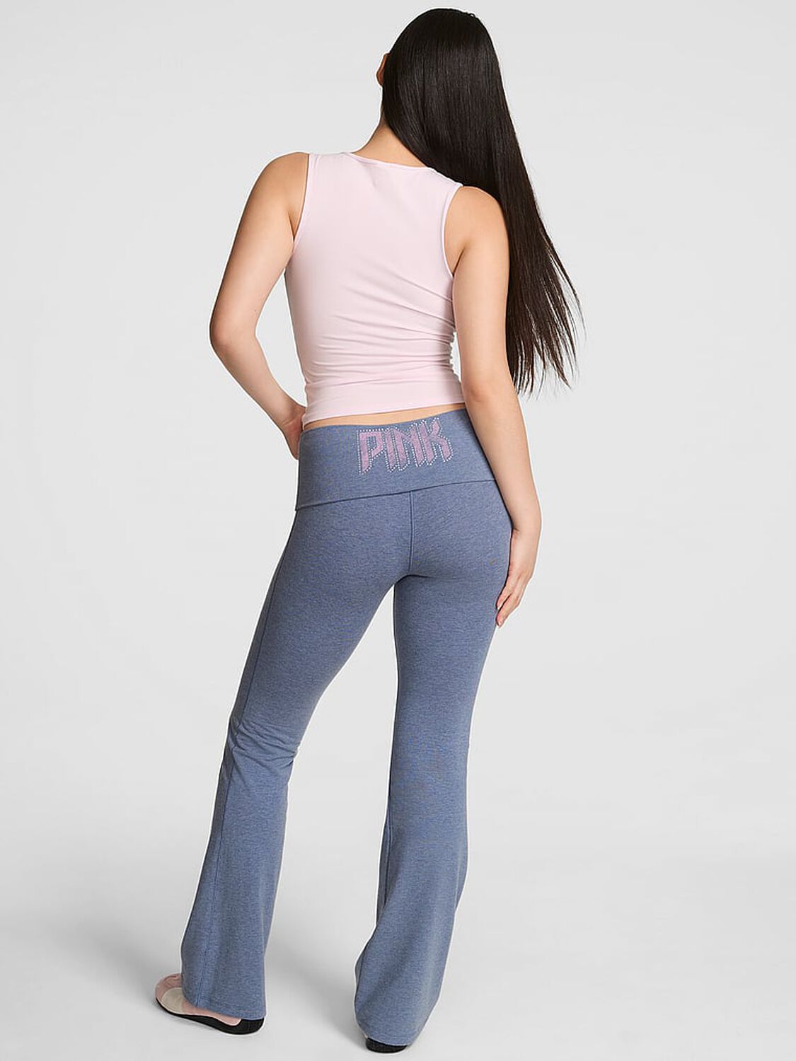 vs Pink All-Day Cotton Foldover Flare Leggings Heather Dusty Iris Bling Rocker Capsule 2 of 3 
