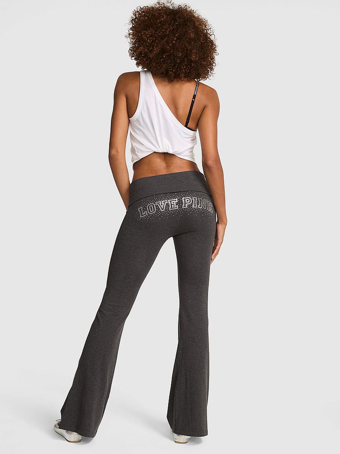 vs Pink All-Day Cotton&trade; Foldover Flare Leggings Charcoal Heather Grey Bling 2 of 4 