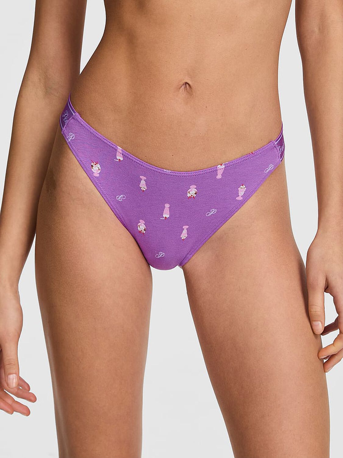 vs Pink Logo Cotton Shine High-Leg Thong Panty Grape Taffy Ice Cream Print 1 of 3 