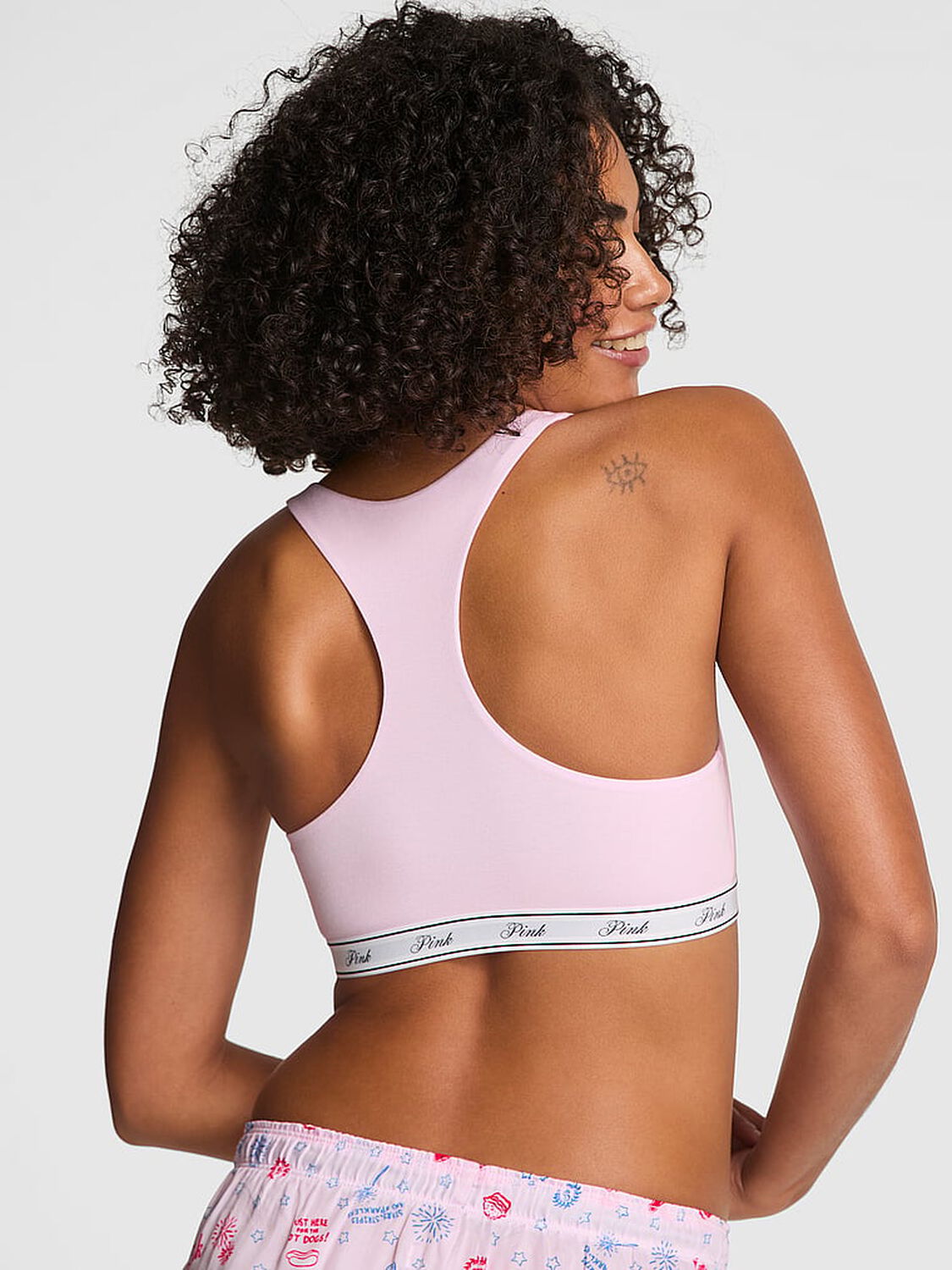 vs Pink Bralettes & Bra Tops Logo Cotton Racerback Bralette Pink Tulip 2 of 3 