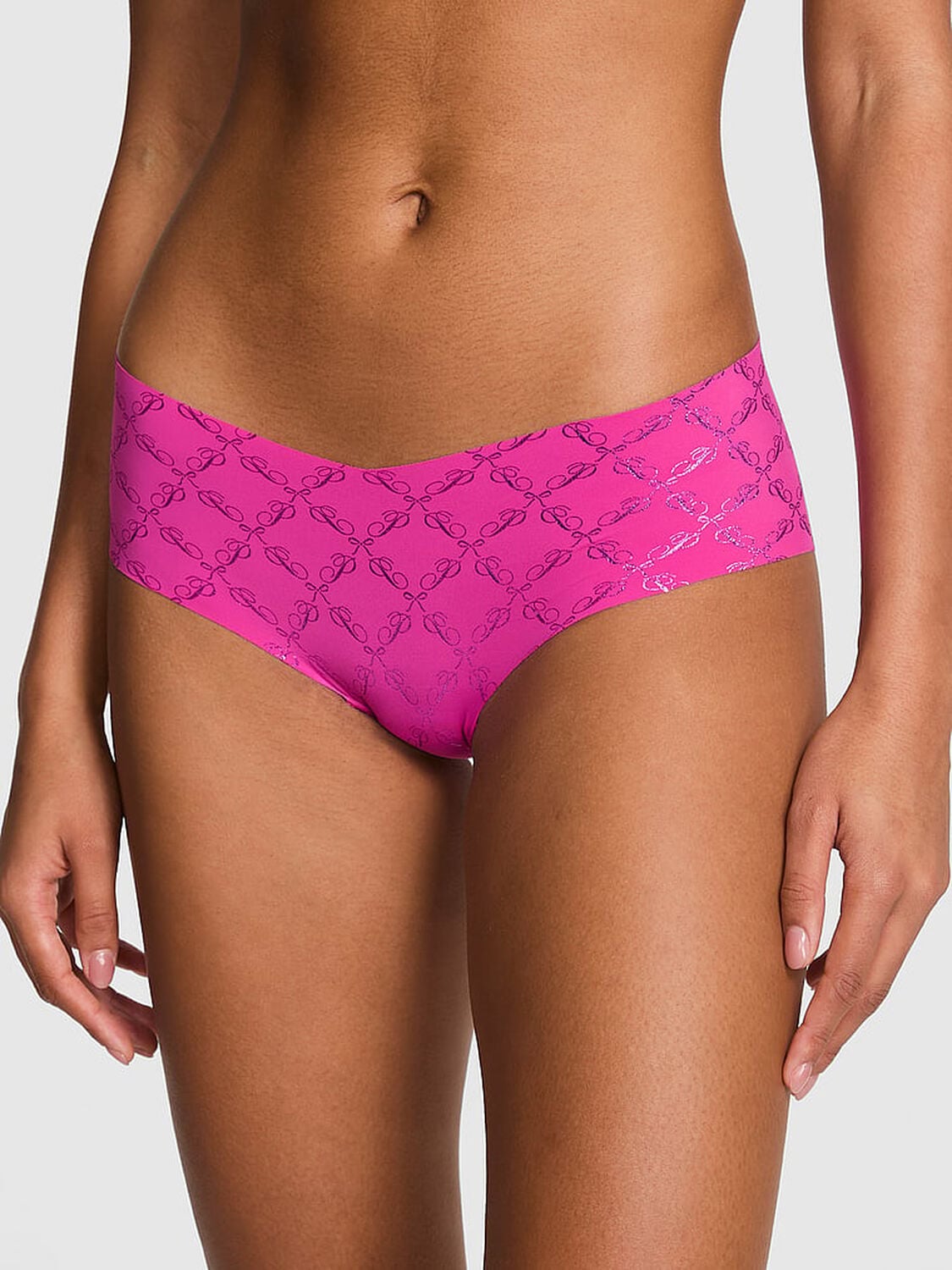 pink Pink No-Show Hiphugger Panty Pink Script P Bow 1 of 3 