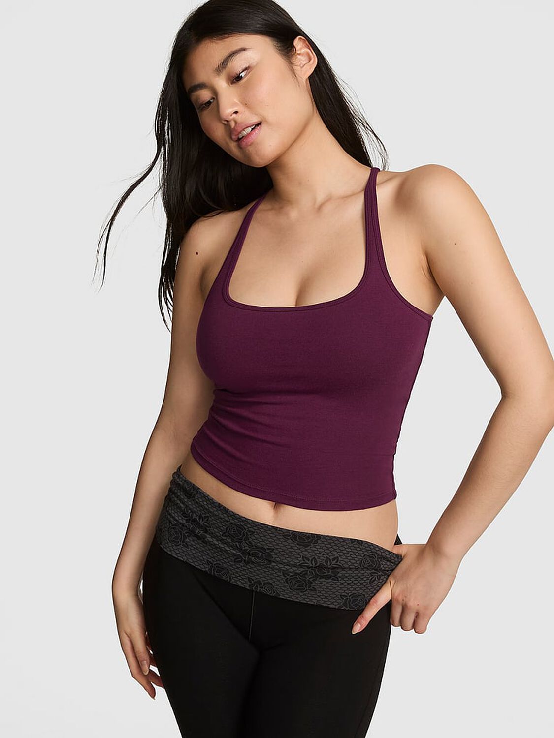 vs Pink All-Day Cotton Square-Neck Bra Tank Wild Rose Glitter 1 of 4 