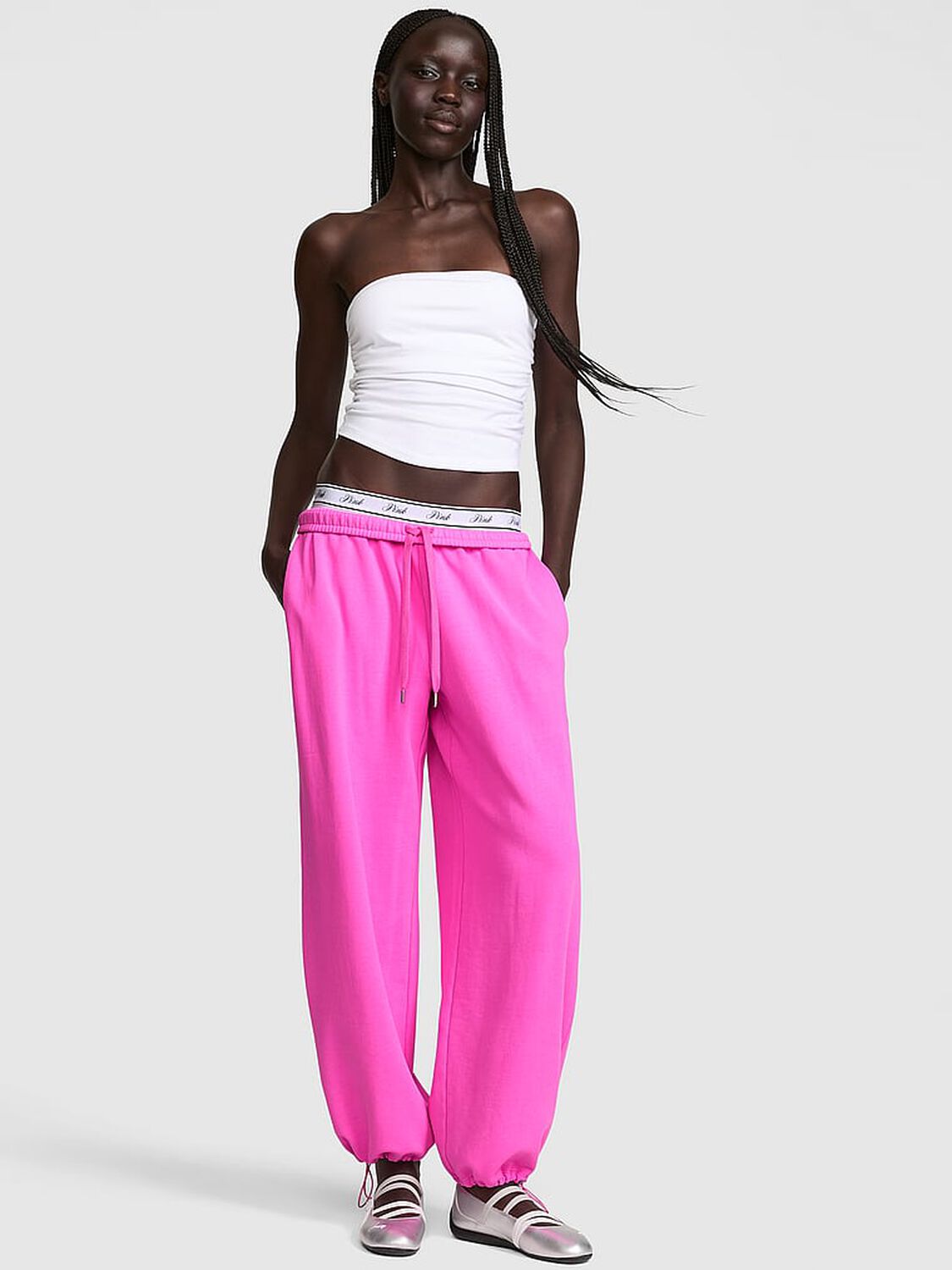 vs Pink Campus Fleece&trade; Adjustable-Cinch Sweatpants Pink Berry 1 of 2 