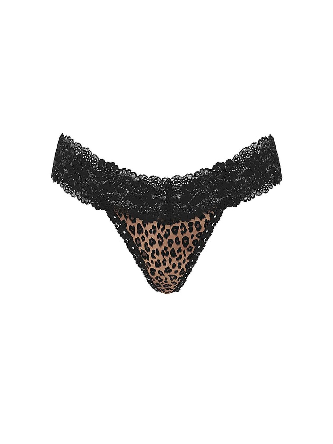 vs Pink Wink Lace-Trim Thong Panty Ganache Leopard Print 3 of 3 