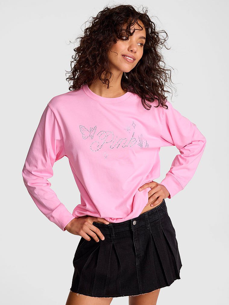 Campus Cotton Long-Sleeve Tee Pink Lollipop Shine XS | Victoria's