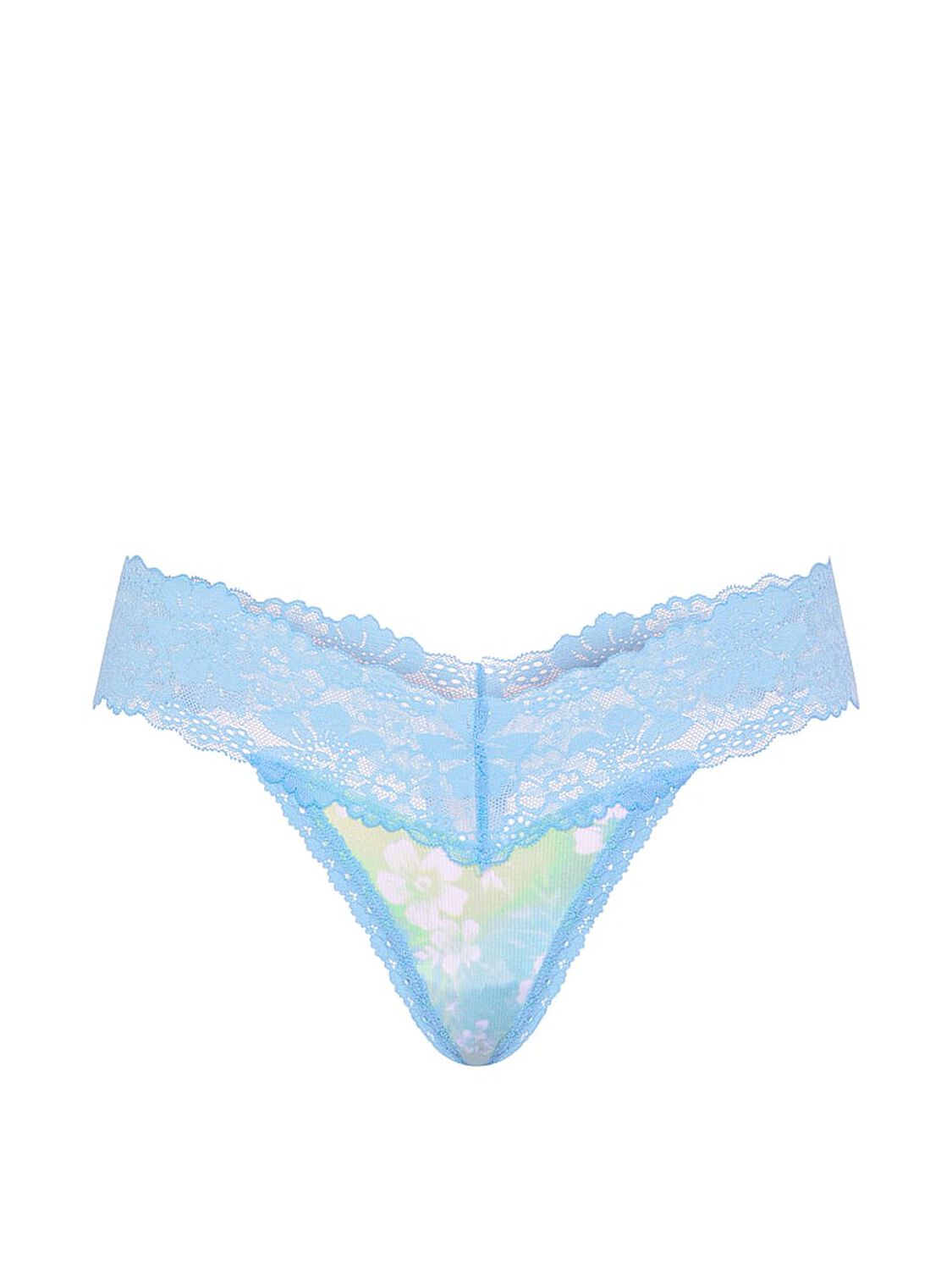 vs Pink PINK Wink&trade; Lace-Trim Thong Panty Blue Dancer Hibiscus Floral Print 3 of 3 