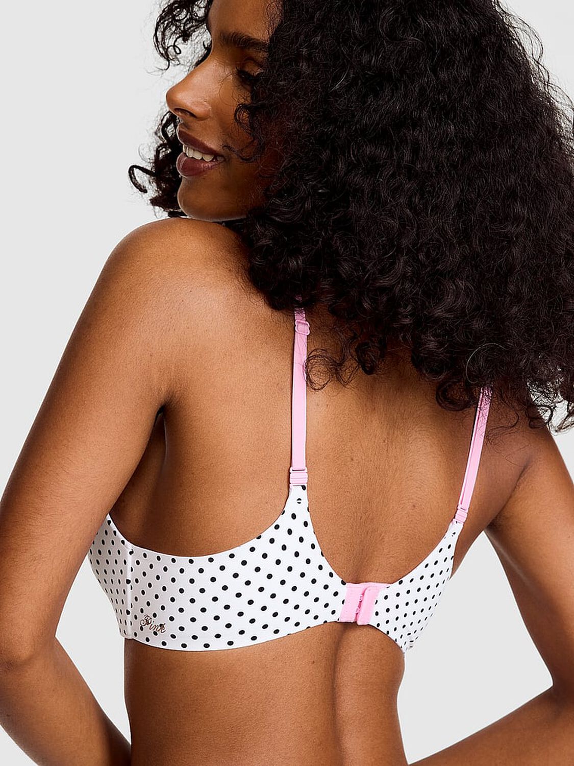 vs Pink Marshmallow Push-Up Wireless Comfy Bra White & Black Dot Print 2 of 3 