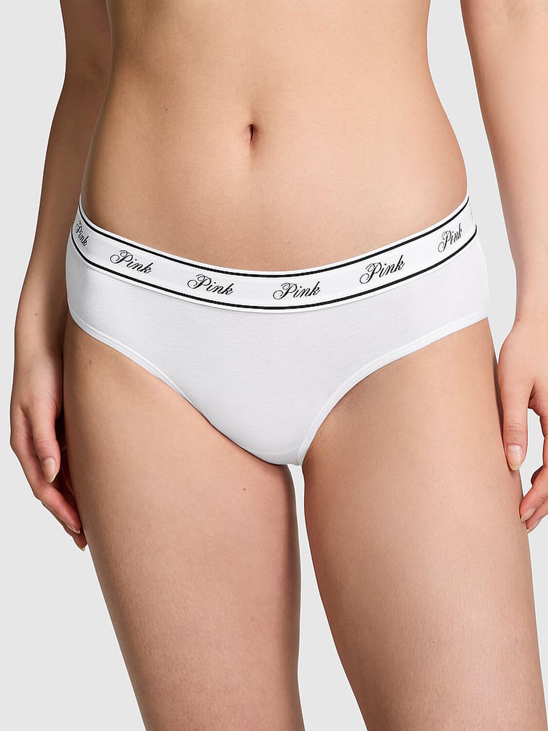 vs Pink Logo Cotton Hiphugger Panty Vs White 1 of 3 