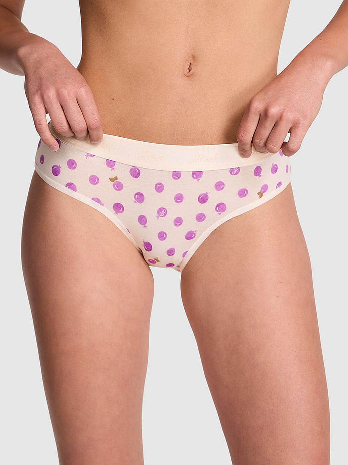 vs Pink Logo Cotton Hiphugger Panty Winter White Blueberry Print 1 of 3 