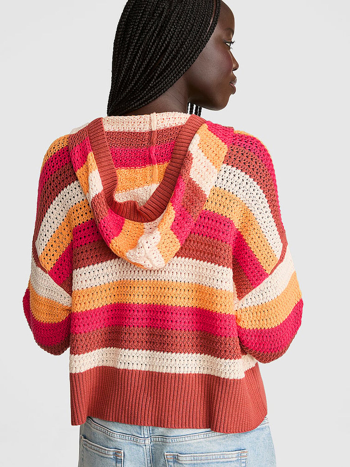 vs Pink Crochet V-Neck Hoodie Multi Stripes 2 of 4 