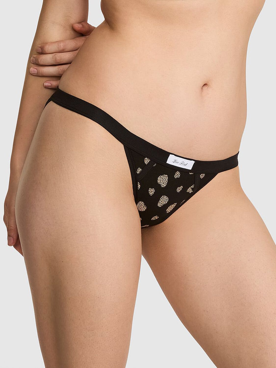 vs Pink Cotton String Bikini Panty Black Leo Heart 1 of 3 