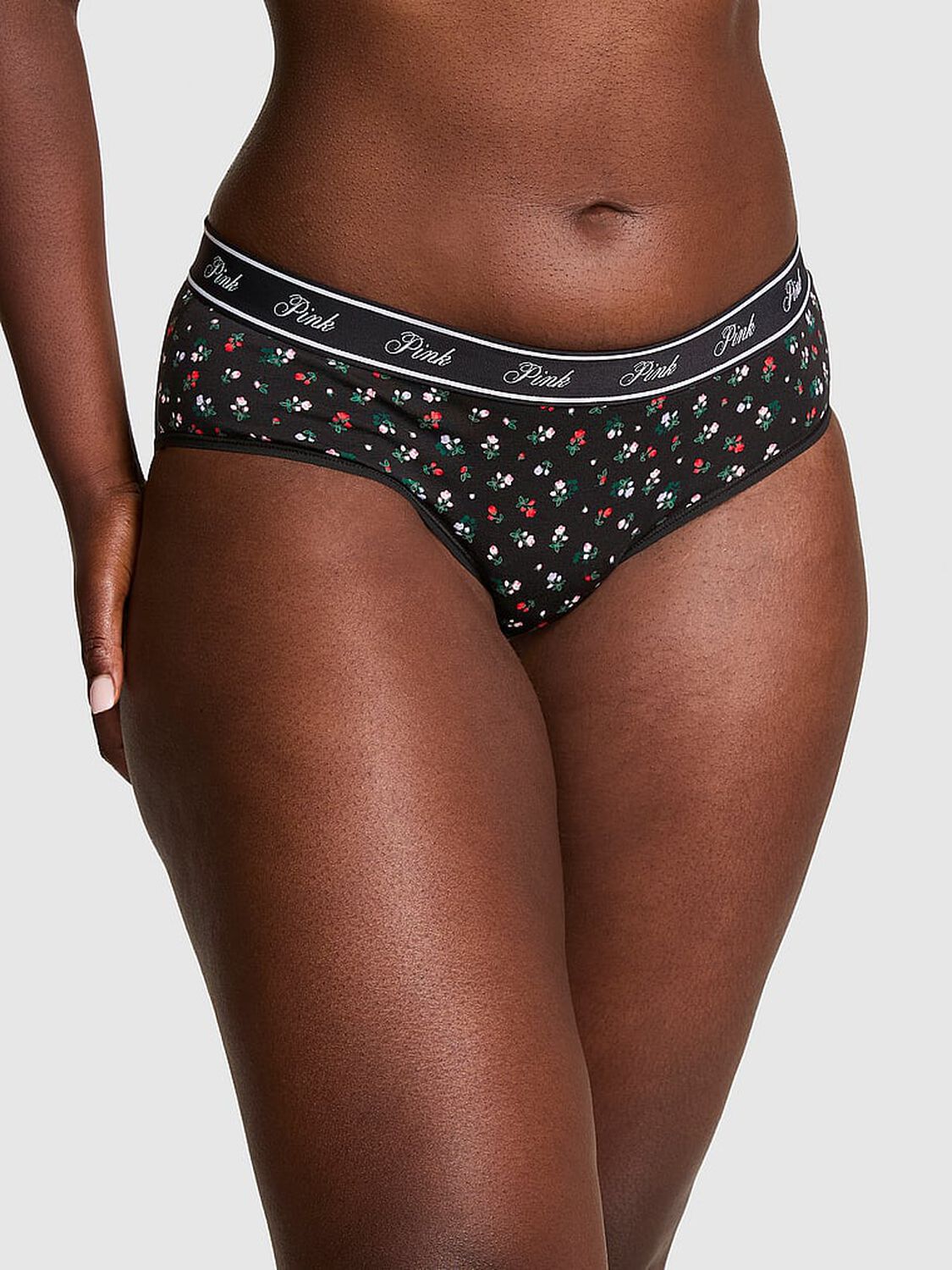 vs Pink Logo Cotton Hiphugger Panty Pure Black Floral Print 1 of 3 