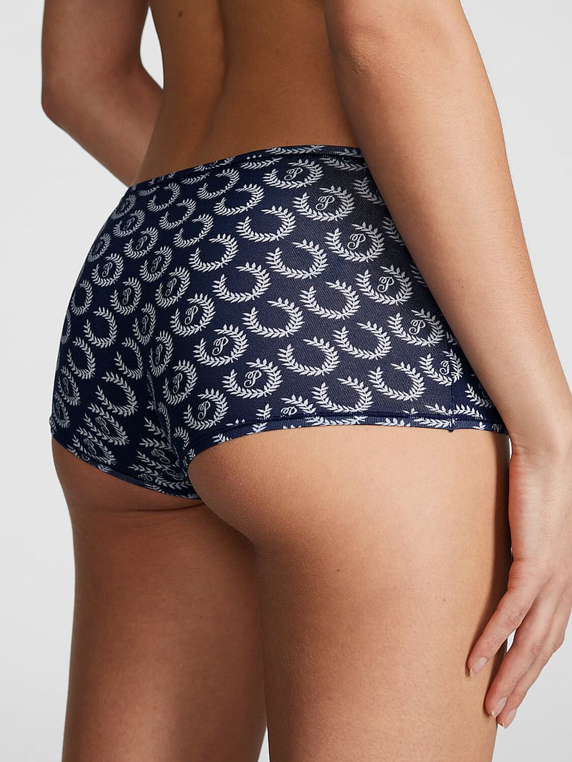 vs Pink Cotton Boyshort Panty Midnight Navy Laurel Print 2 of 3 