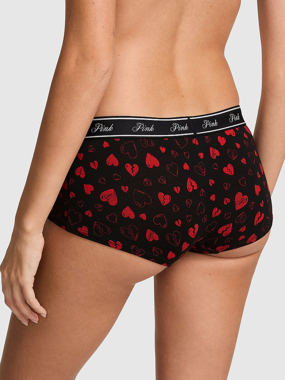 vs Pink Logo Cotton Boyshort Panty Black Broken Hearts 2 of 3 
