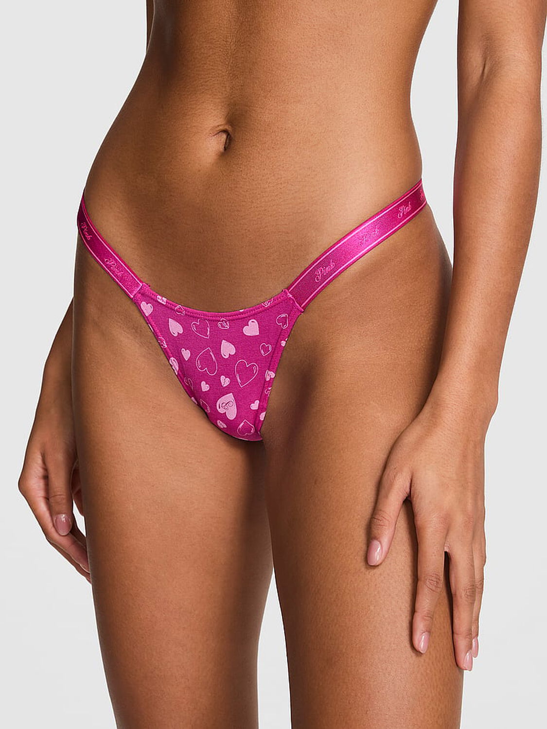vs Pink Logo Cotton High-Leg Micro Thong Panty Pink Fire Broken Hearts 1 of 3 