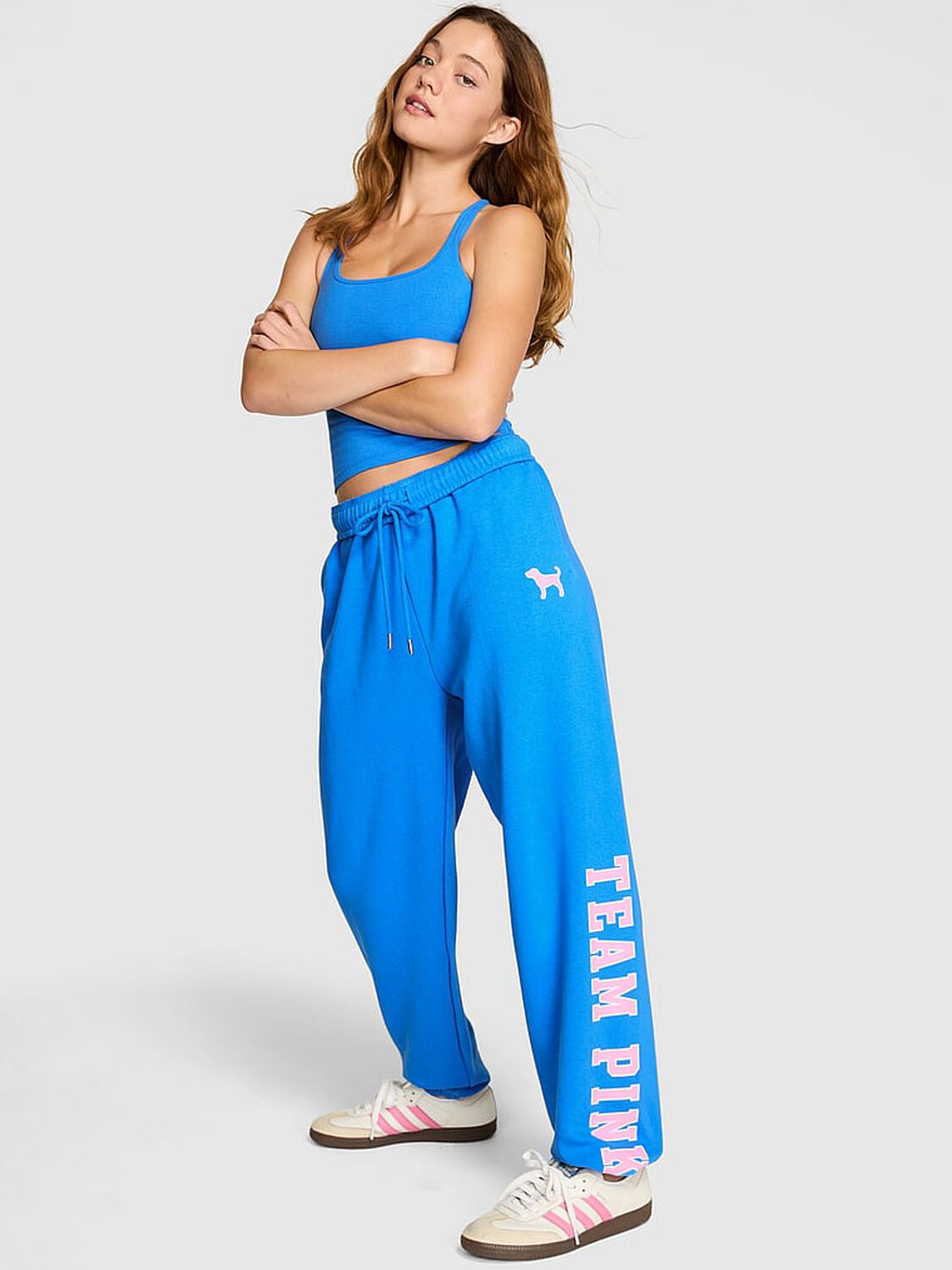 vs Pink Ivy Fleece Campus Sweatpants Limited Edition Blue Charge 1 of 3 