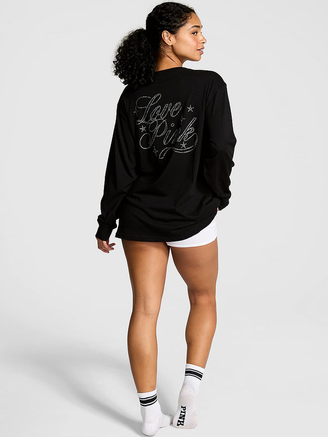 vs Pink Campus Cotton Long-Sleeve Tee Pure Black Ott Shine Capsule 2 of 3 