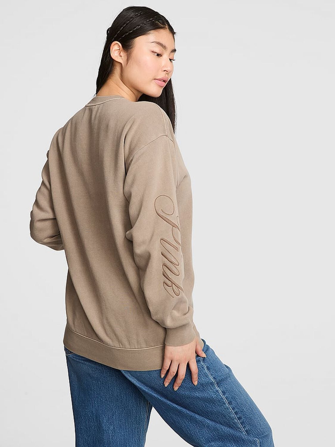 vs Pink Ivy Fleece Oversized Crew Sweatshirt Iced Coffee 2 of 3 