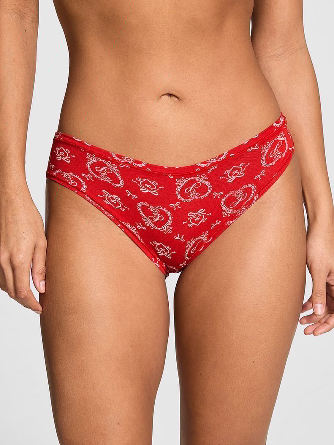 vs Pink Cotton Cheeky Panty Bright Vermillion Doile Print 1 of 3 
