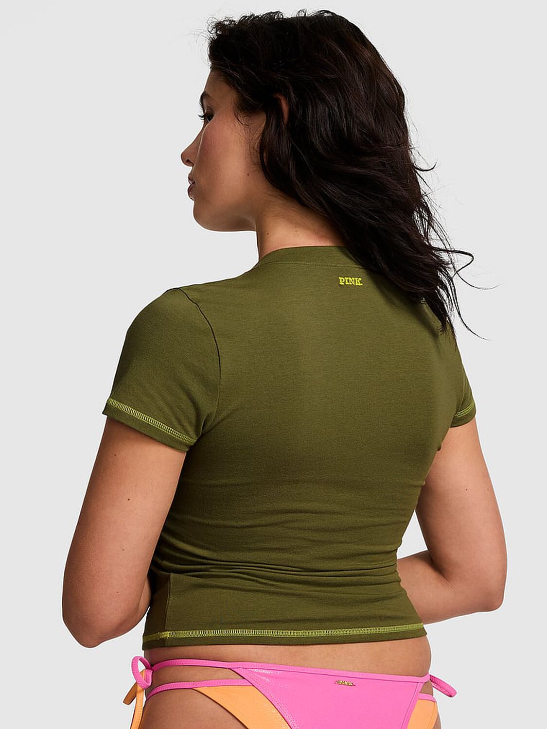 vs Pink All-Day Cotton Plunge Cropped Top Olive Shade 2 of 2 