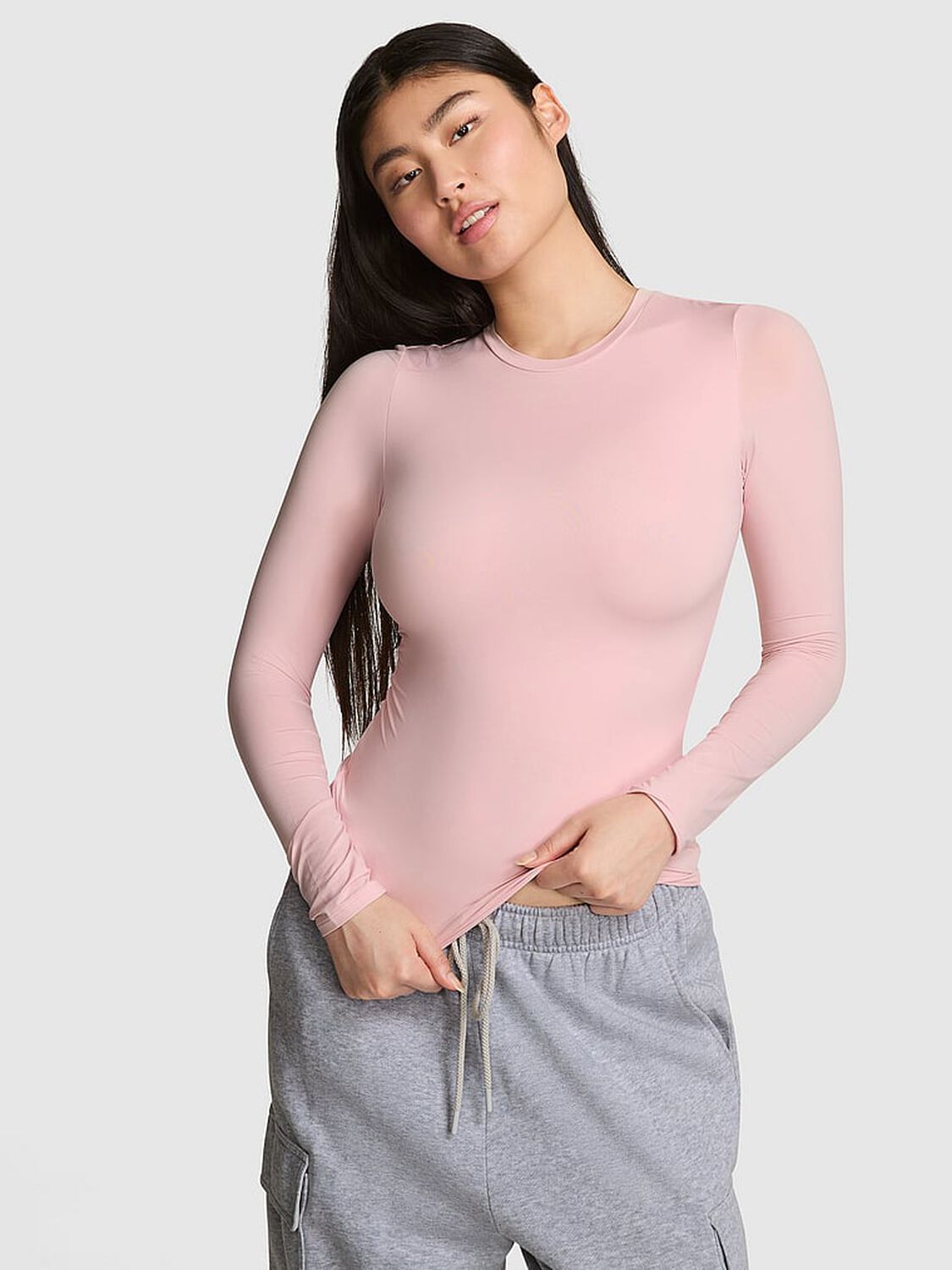 vs Pink Base Stretch Long-Sleeve Tee Dollhouse Pink 1 of 3 