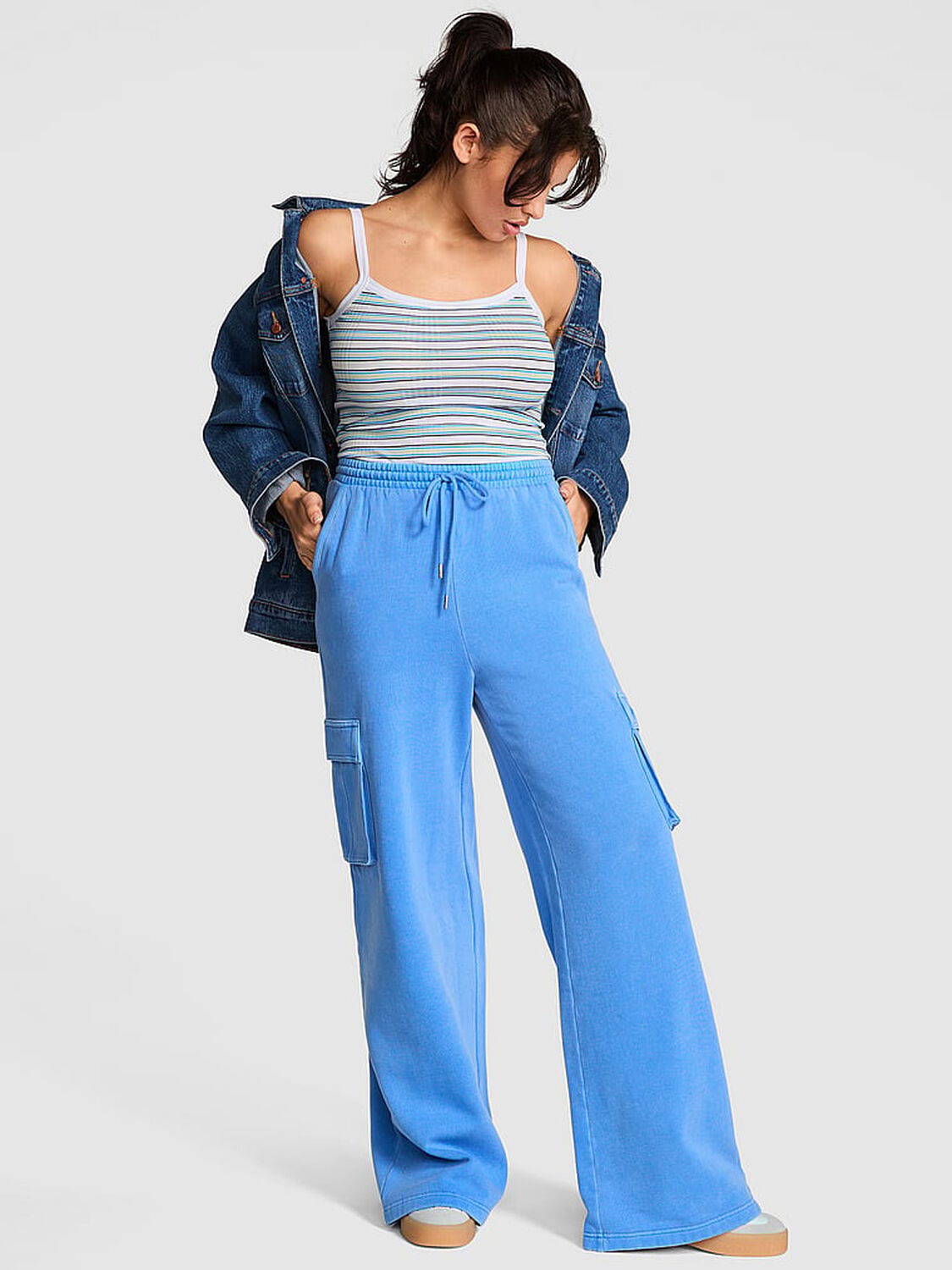 vs Pink Ivy Fleece Wide-Leg Cargo Sweatpants Dream On 1 of 4 