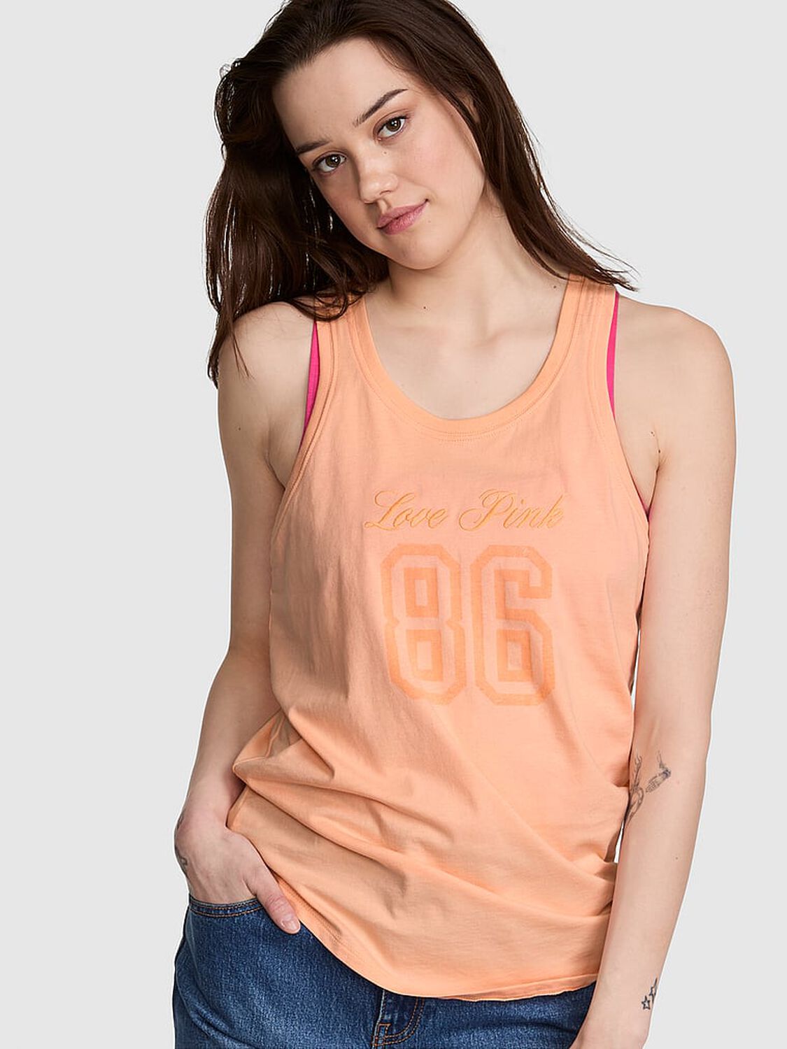 vs Pink Campus Cotton&trade; Tank Top Peach Tree 1 of 4 