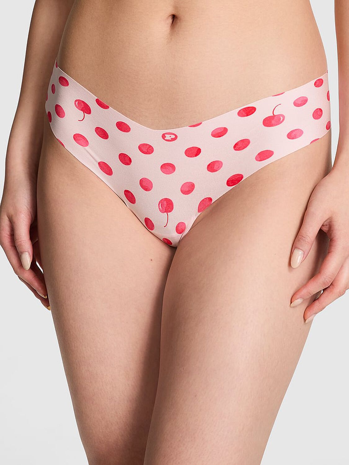 vs Pink No-Show Thong Panty Pink Dot Cherry Print 1 of 3 