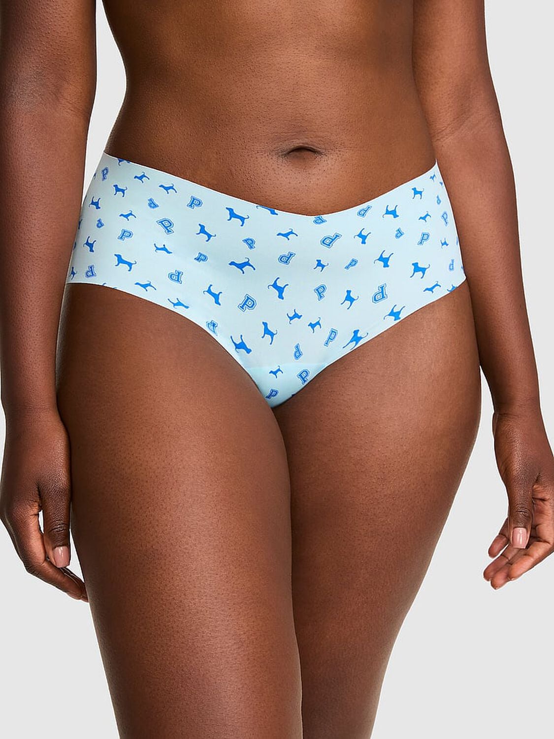 vs Pink No-Show Cheeky Panty Stream Blue Logo Dog 1 of 3 