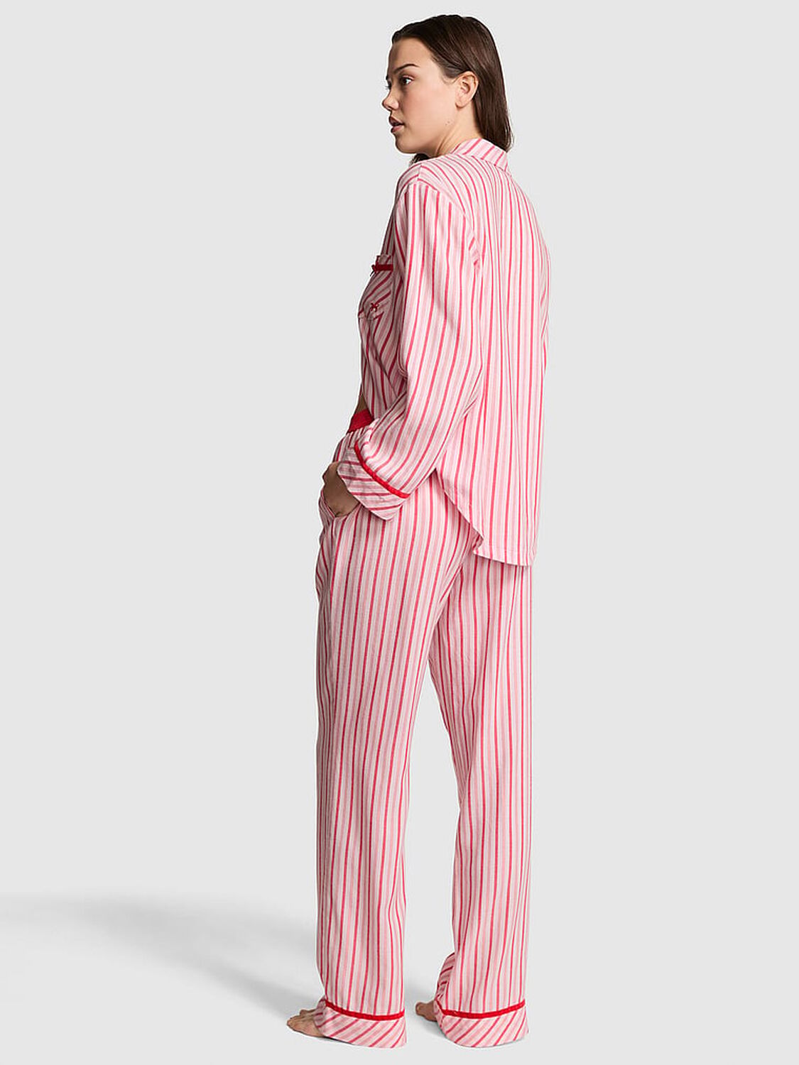 pink Pink Flannel Long Pajama Set Dollhouse/ Bright Vermillion Stripes 2 of 2 