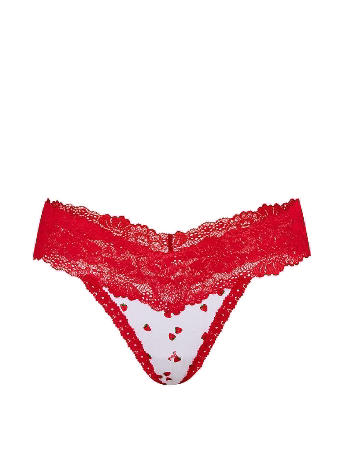 vs Pink PINK Wink&trade; Lace-Trim Thong Panty White Strawberry Print 3 of 3 