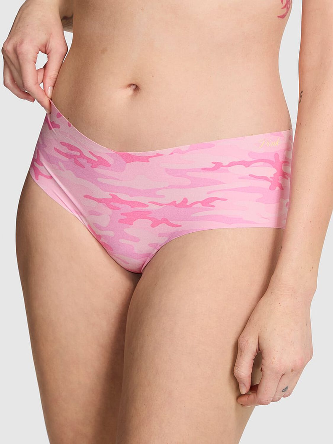 vs Pink No-Show Cheeky Panty Timeless Pink Camo Print W/ Graphic 1 of 3 
