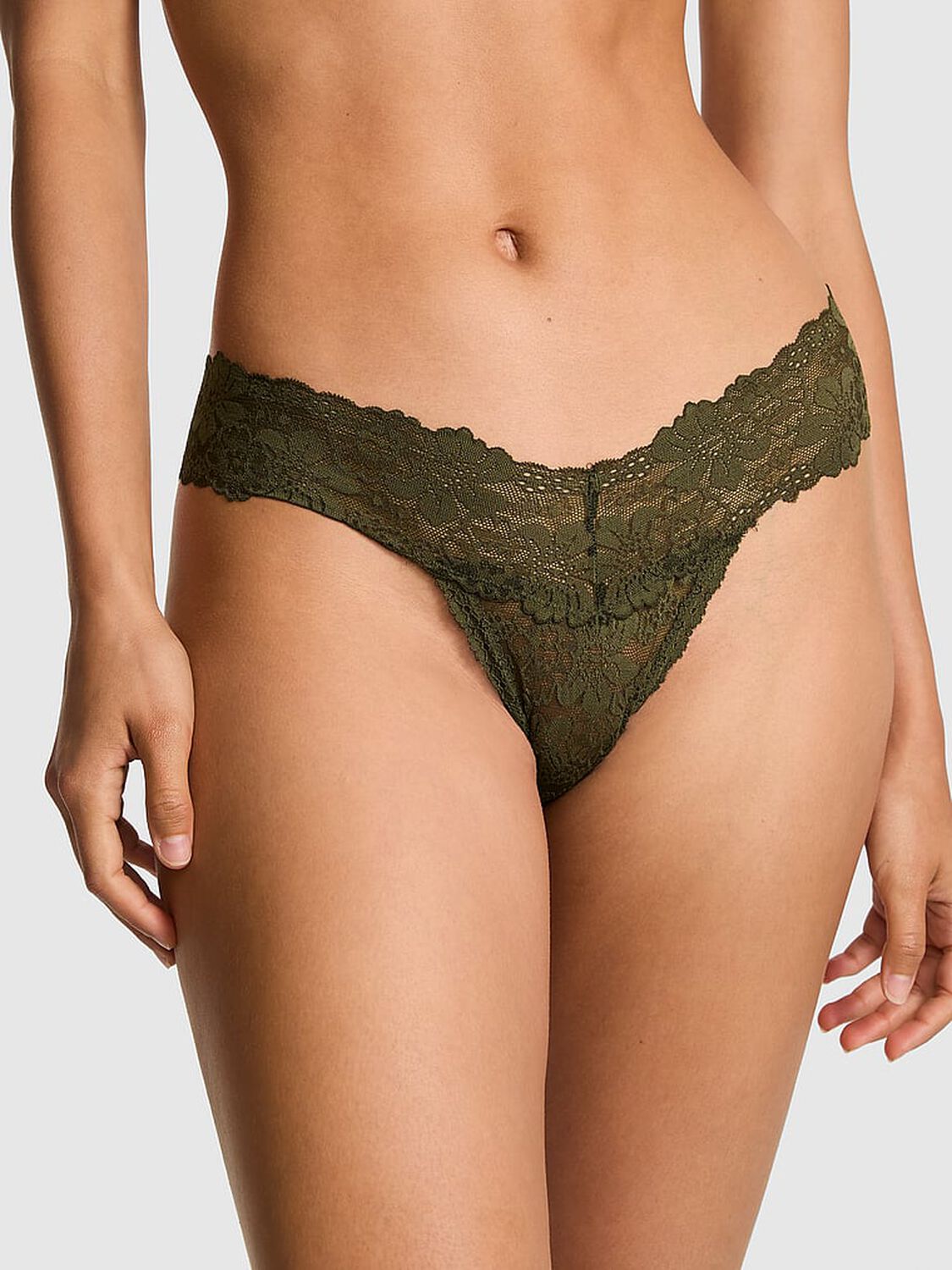 vs Pink Wink Lace Thong Panty Olive 1 of 3 