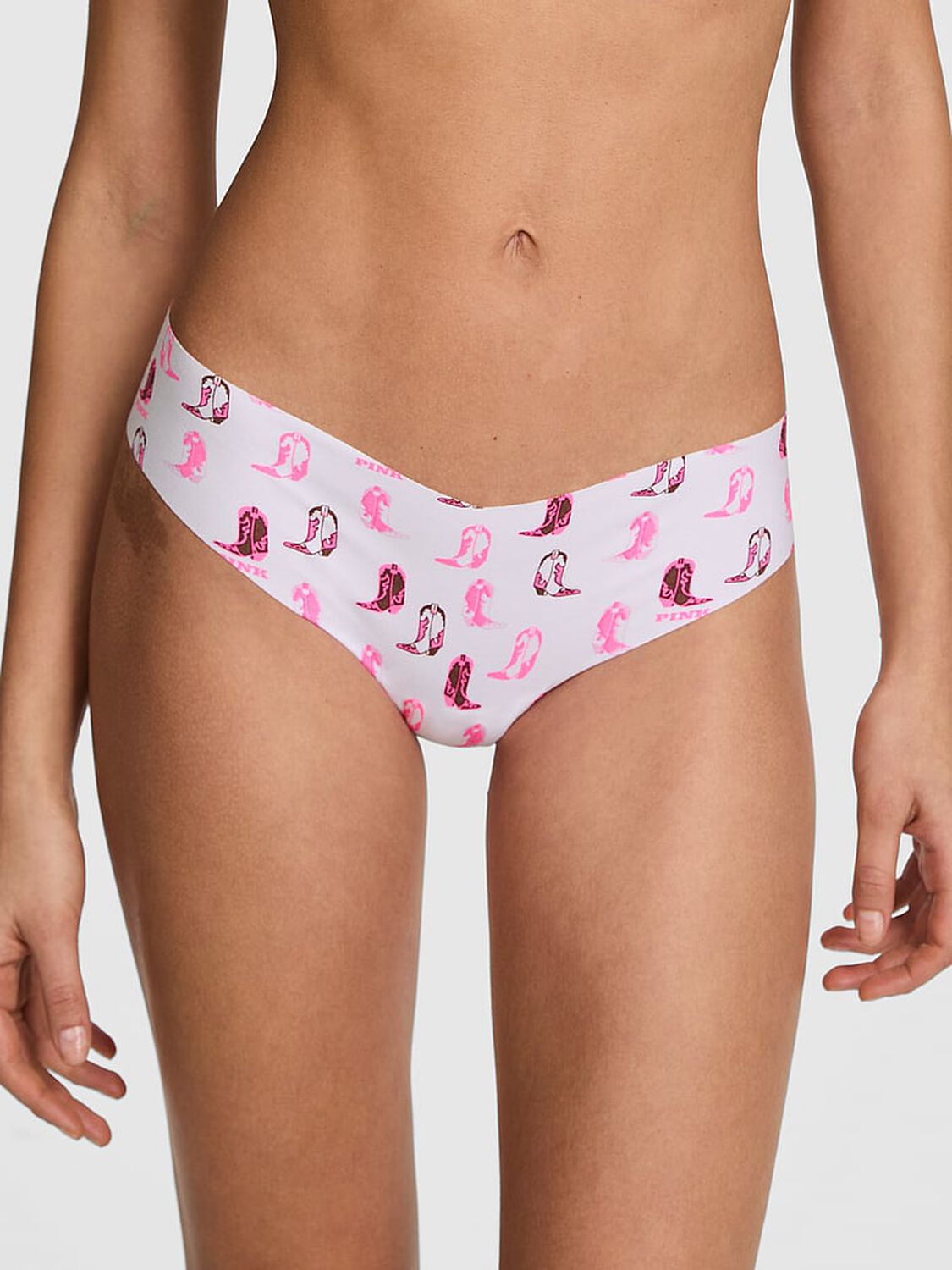 vs Pink No-Show Thong Panty White Boot Print 1 of 3 